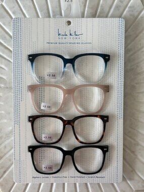 Nicole Miller Premium Quality Reading Glasses Readers +2.50 Oversized 4-Pack New